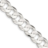 925 White Gold 11.9 mm Curb Chain Necklace, Polished detail view