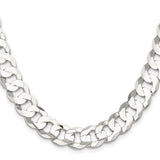 925 White Gold 11.9 mm Curb Chain Necklace, Polished