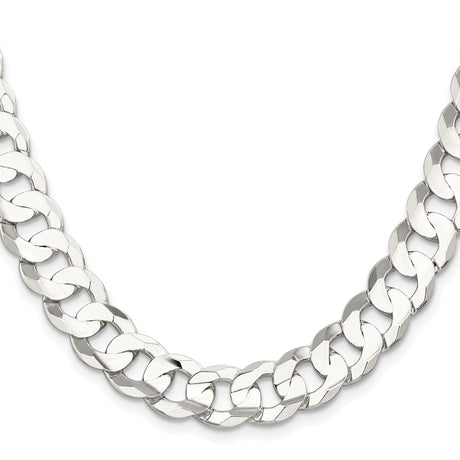 925 White Gold 11.9 mm Curb Chain Necklace, Polished