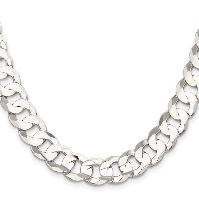 925 White Gold 11.9 mm Curb Chain Necklace, Polished