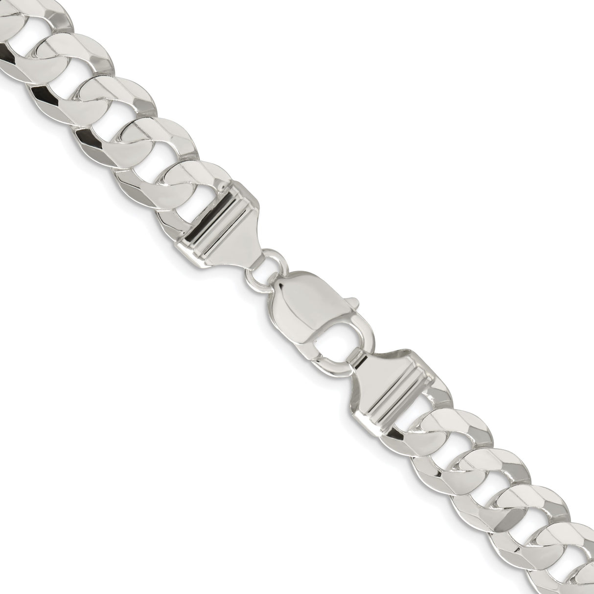 925 White Gold 11.9 mm Curb Chain Necklace, Polished alternate angle