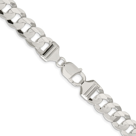 925 White Gold 11.9 mm Curb Chain Necklace, Polished alternate angle