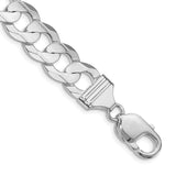 925 White Gold 11.9 mm Curb Chain Bracelet, Polished shown for scale
