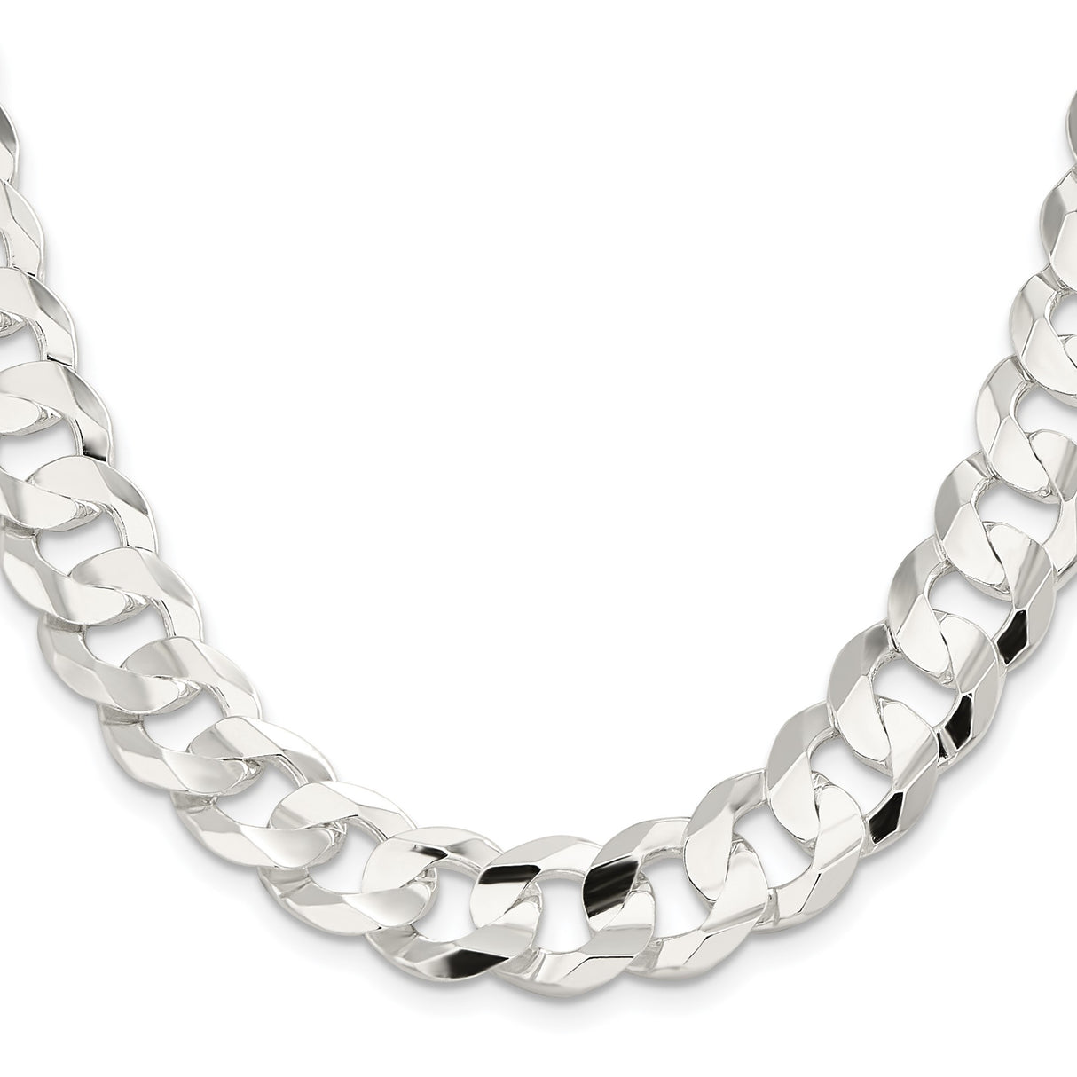 925 White Gold 14 mm Curb Chain Necklace, Polished