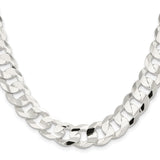 925 White Gold 14 mm Curb Chain Necklace, Polished