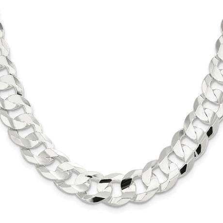 925 White Gold 14 mm Curb Chain Necklace, Polished