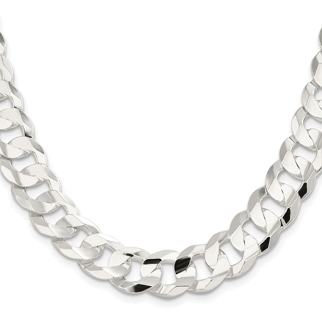 925 White Gold 14 mm Curb Chain Necklace, Polished