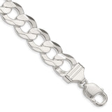 925 White Gold 14 mm Curb Chain Anklet, Polished shown for scale
