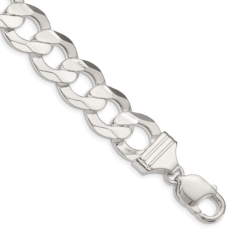 925 White Gold 14 mm Curb Chain Anklet, Polished shown for scale