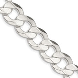 925 White Gold 14 mm Curb Chain Necklace, Polished detail view