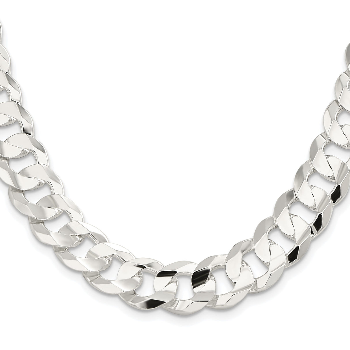 925 White Gold 14 mm Curb Chain Necklace, Polished