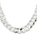 925 White Gold 14 mm Curb Chain Necklace, Polished