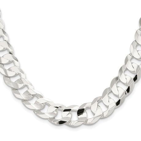 925 White Gold 14 mm Curb Chain Necklace, Polished