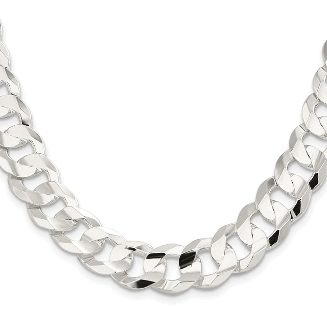 925 White Gold 14 mm Curb Chain Necklace, Polished