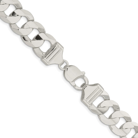 925 White Gold 14 mm Curb Chain Necklace, Polished alternate angle