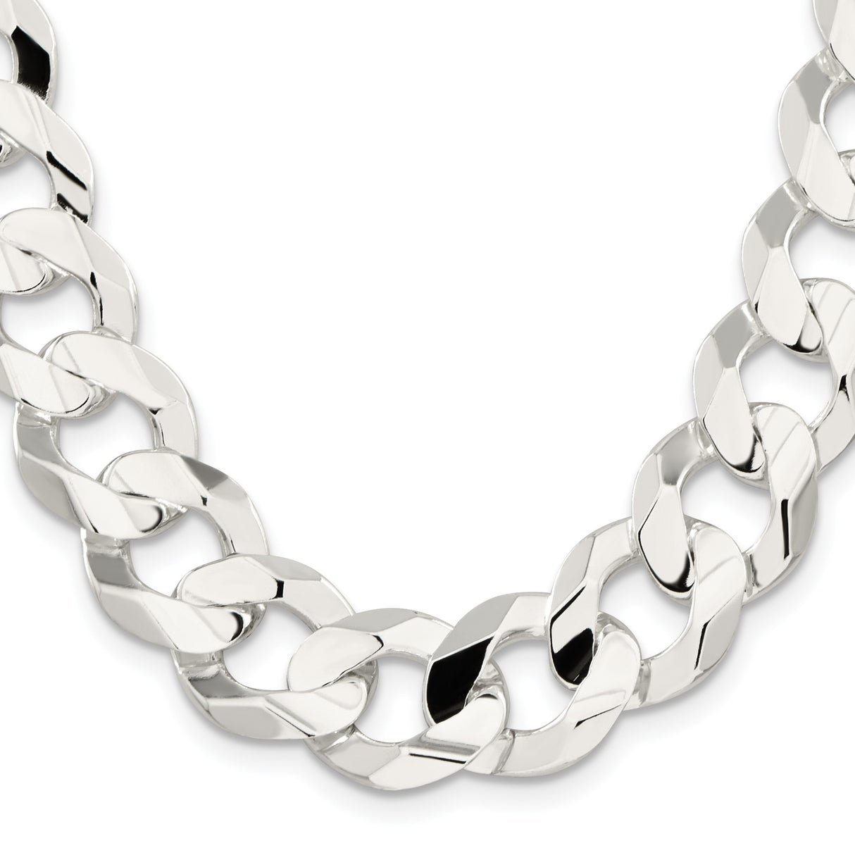 925 White Gold 15.75 mm Curb Chain Necklace, Polished