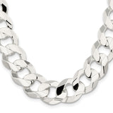 925 White Gold 15.75 mm Curb Chain Necklace, Polished