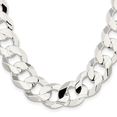 925 White Gold 15.75 mm Curb Chain Necklace, Polished