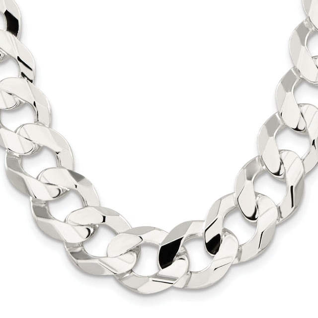 925 White Gold 15.75 mm Curb Chain Necklace, Polished