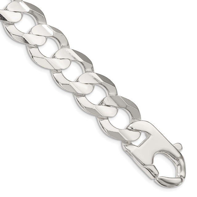 925 White Gold 15.75 mm Curb Chain Anklet, Polished shown for scale