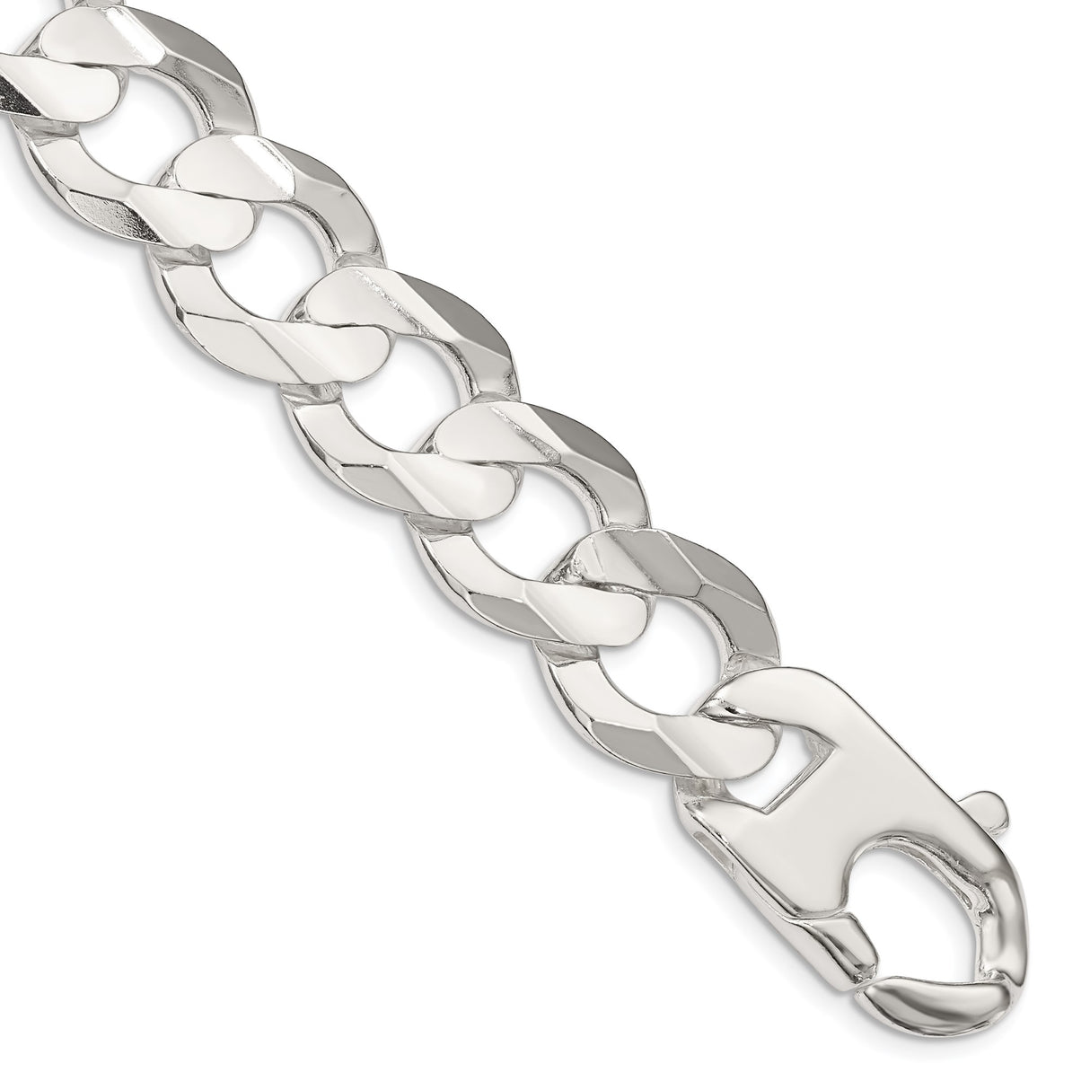 925 White Gold 15.75 mm Curb Chain Bracelet, Polished shown for scale