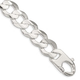 925 White Gold 15.75 mm Curb Chain Bracelet, Polished shown for scale