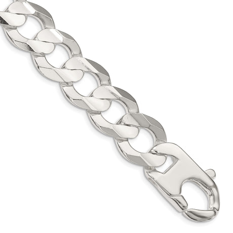 925 White Gold 15.75 mm Curb Chain Bracelet, Polished shown for scale