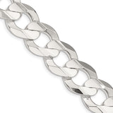 925 White Gold 15.75 mm Curb Chain Necklace, Polished detail view