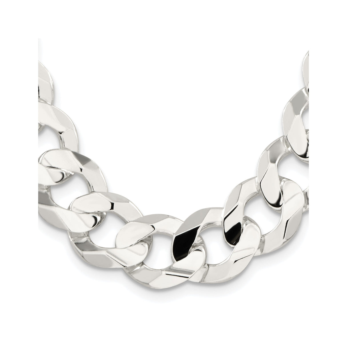 925 White Gold 15.75 mm Curb Chain Necklace, Polished