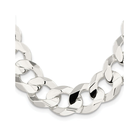 925 White Gold 15.75 mm Curb Chain Necklace, Polished