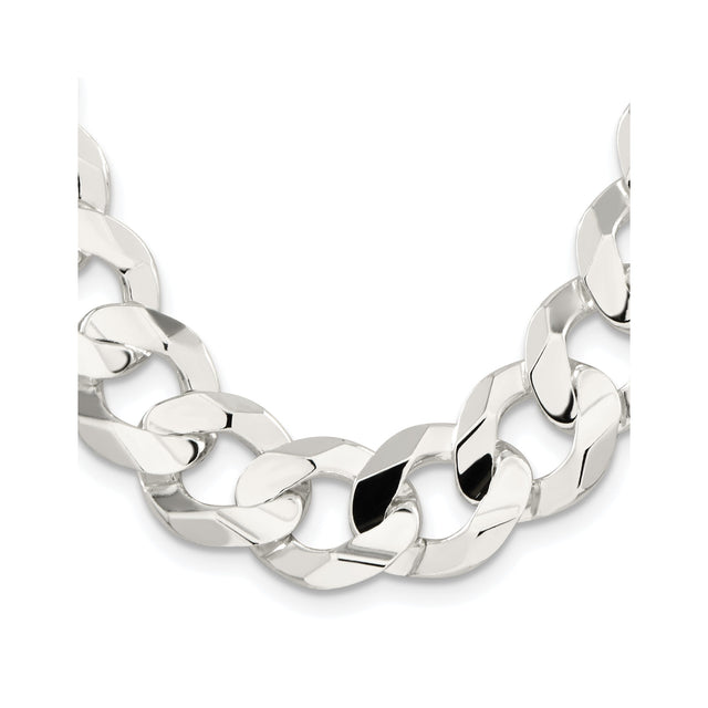 925 White Gold 15.75 mm Curb Chain Necklace, Polished