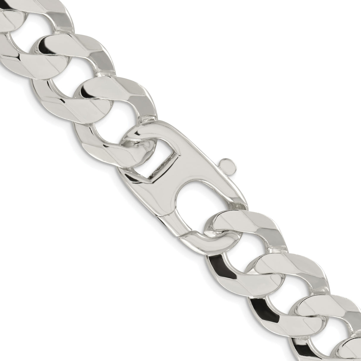 925 White Gold 15.75 mm Curb Chain Necklace, Polished alternate angle