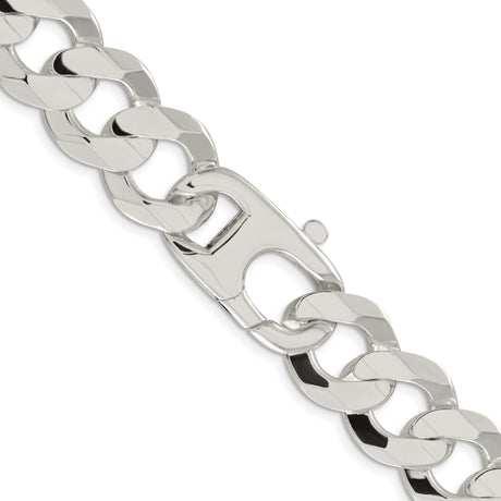 925 White Gold 15.75 mm Curb Chain Necklace, Polished alternate angle