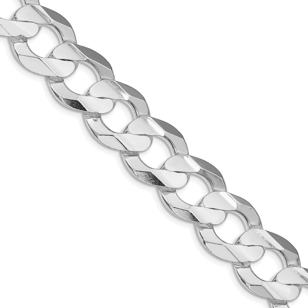 925 White Gold 15.75 mm Curb Chain Necklace, Polished detail view