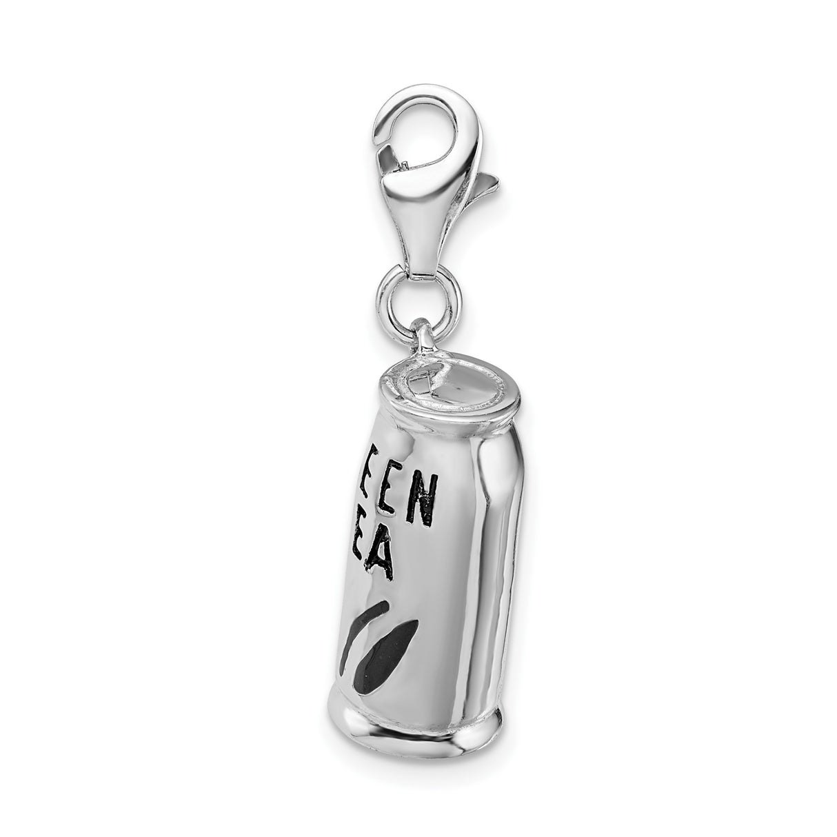 Sterling Silver Green Tea Charm Pendant with Enamel Leaf Accents, Unisex Jewelry