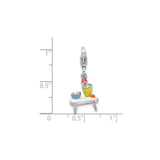 Sterling Silver Charm Pendant with Enamel Retro Table, Lamp, Vase and Bowl Accents