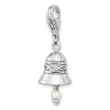 Sterling Silver Bell Charm Pendant with Cubic Zirconia, Pearl, and Infinity Knot Design