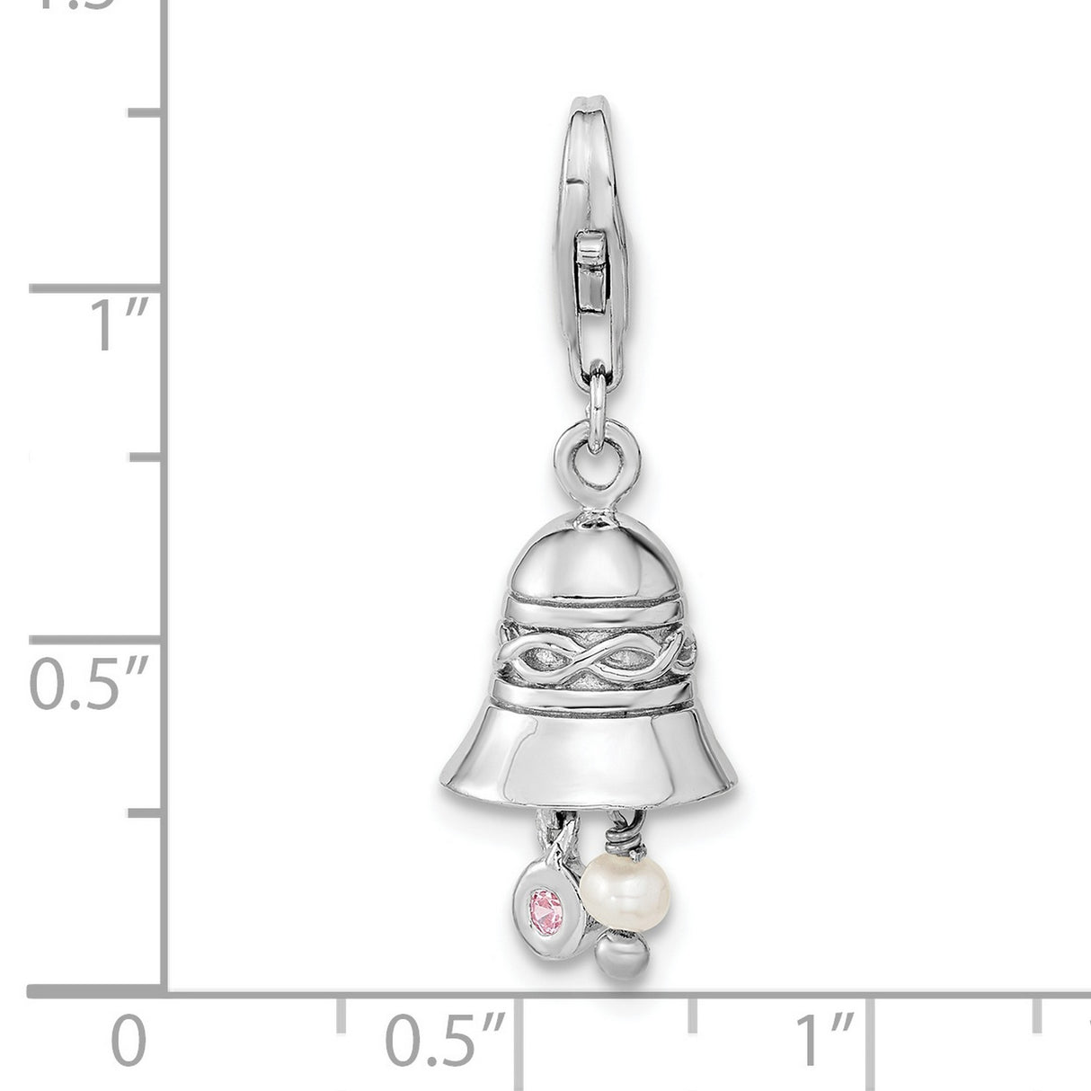 Sterling Silver Bell Charm Pendant with Cubic Zirconia, Pearl, and Infinity Knot Design
