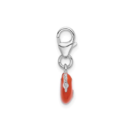 Sterling Silver Bird with Green Four-Leaf Clover Pendant, Red Enamel Lucky Charm