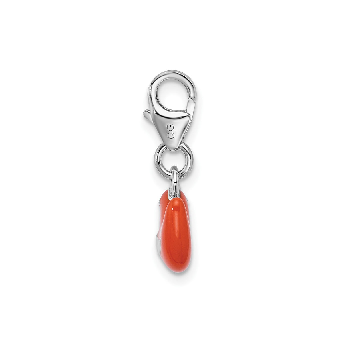 Sterling Silver Bird with Green Four-Leaf Clover Pendant, Red Enamel Lucky Charm