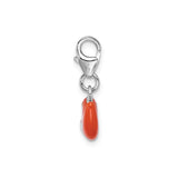 Sterling Silver Bird with Green Four-Leaf Clover Pendant, Red Enamel Lucky Charm