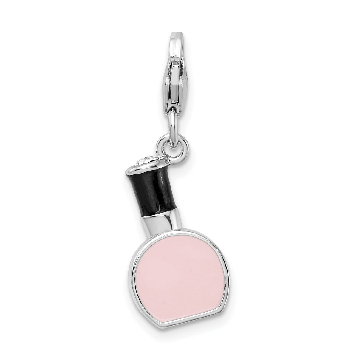 Sterling Silver Nail Enamel Bottle Charm with Pink and Black Enamel, Lobster Clasp Dangle