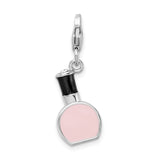 Sterling Silver Nail Enamel Bottle Charm with Pink and Black Enamel, Lobster Clasp Dangle