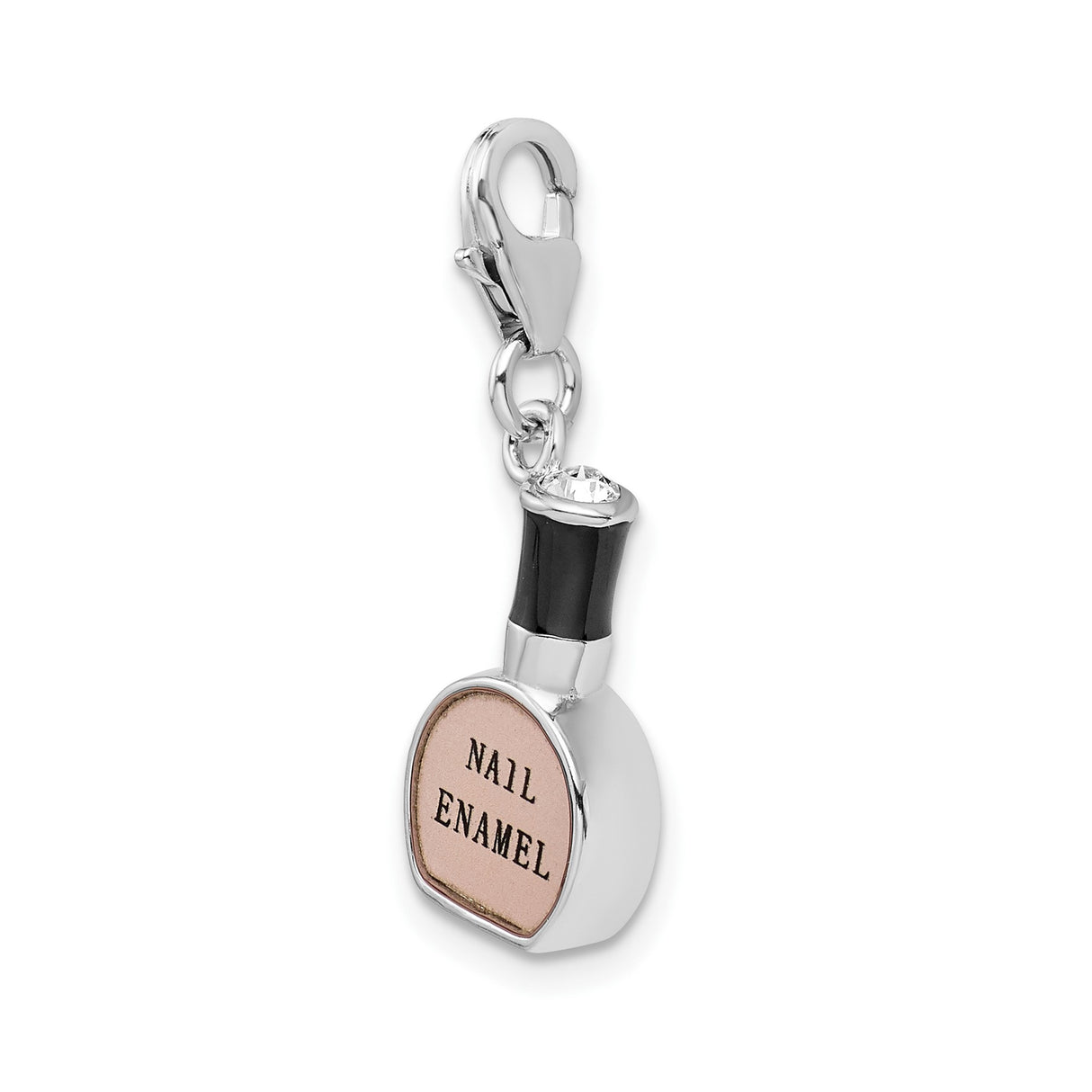 Sterling Silver Nail Enamel Bottle Charm with Pink and Black Enamel, Lobster Clasp Dangle