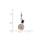Sterling Silver Nail Enamel Bottle Charm with Pink and Black Enamel, Lobster Clasp Dangle