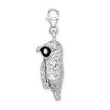 Sterling Silver Owl Pendant with Black Enamel Eyes and Clear Crystal Accents