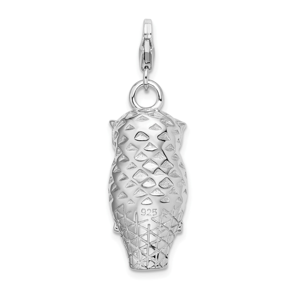 Sterling Silver Owl Pendant with Black Enamel Eyes and Clear Crystal Accents