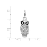 Sterling Silver Owl Pendant with Black Enamel Eyes and Clear Crystal Accents