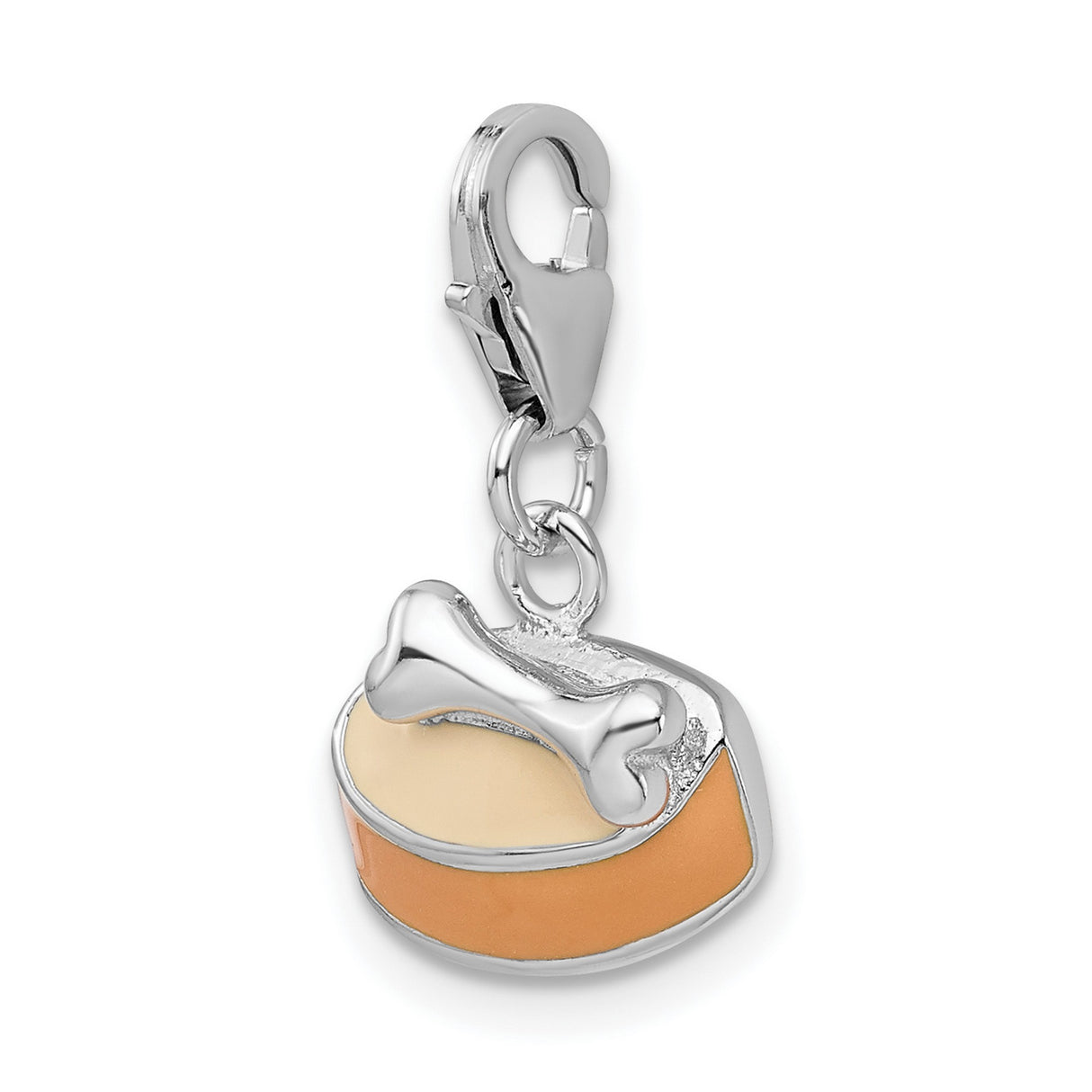 Enamel Dog Bowl Bone Lobster Clasp Charm Pendant in Real 925 Sterling Silver