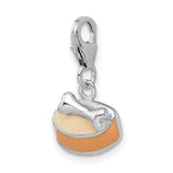 Enamel Dog Bowl Bone Lobster Clasp Charm Pendant in Real 925 Sterling Silver